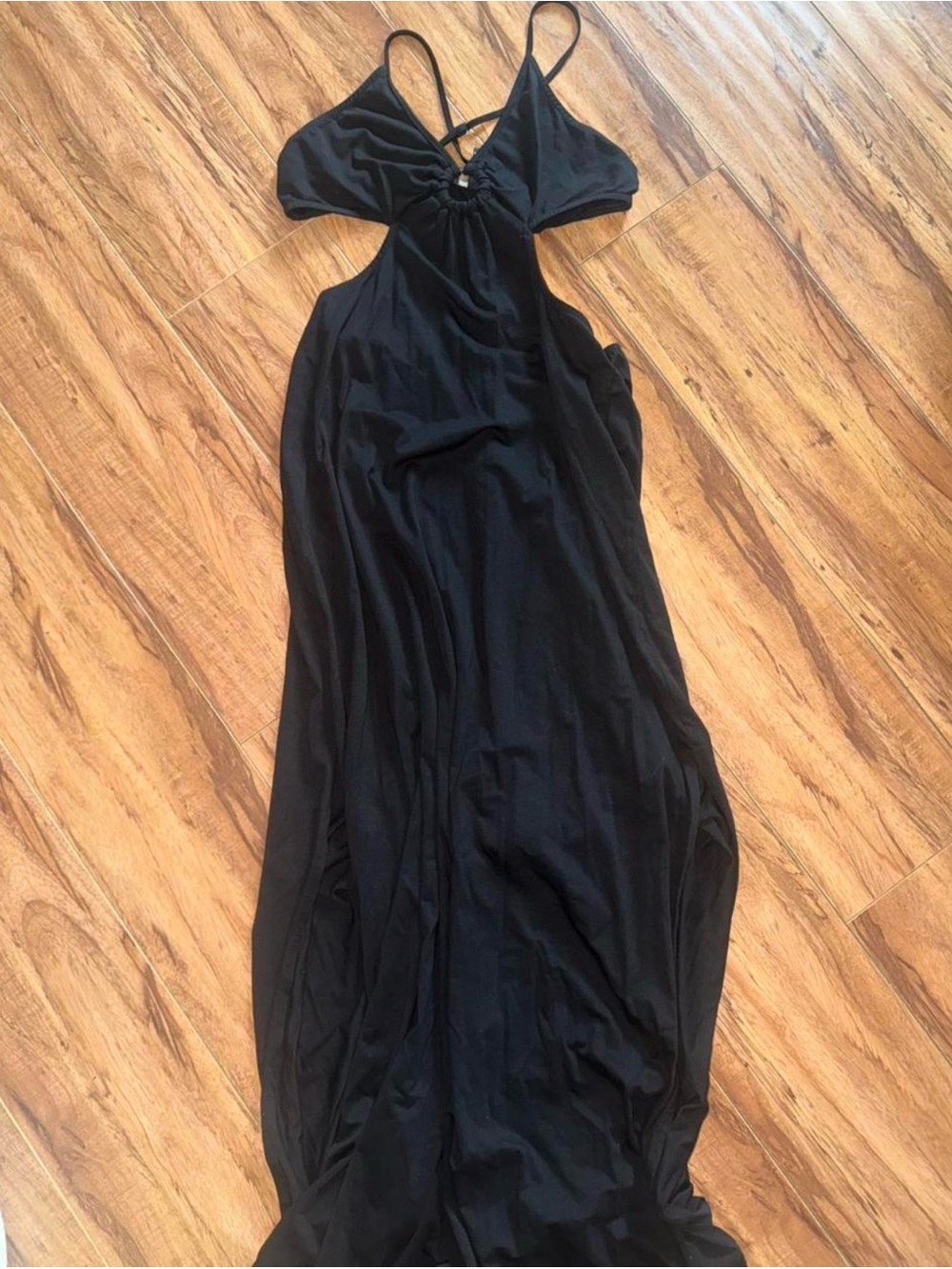 Forever 21 Black Maxi Dress with Cutout and Spaghetti Straps